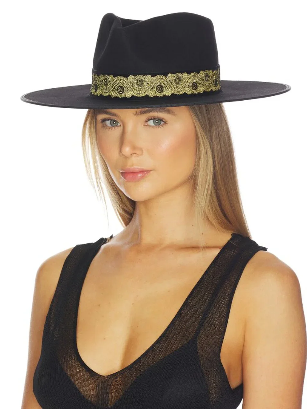 🖤 Lack of Color Noir Rancher Special Hat Gold Ribbon Wool Fedora Sz M NWT ✨